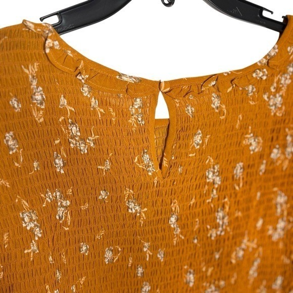 Terra Sky Women's Plus Size 3X Mustard Floral Smocked Long Sleeve‎ Blouse Top - Picture 4 of 5